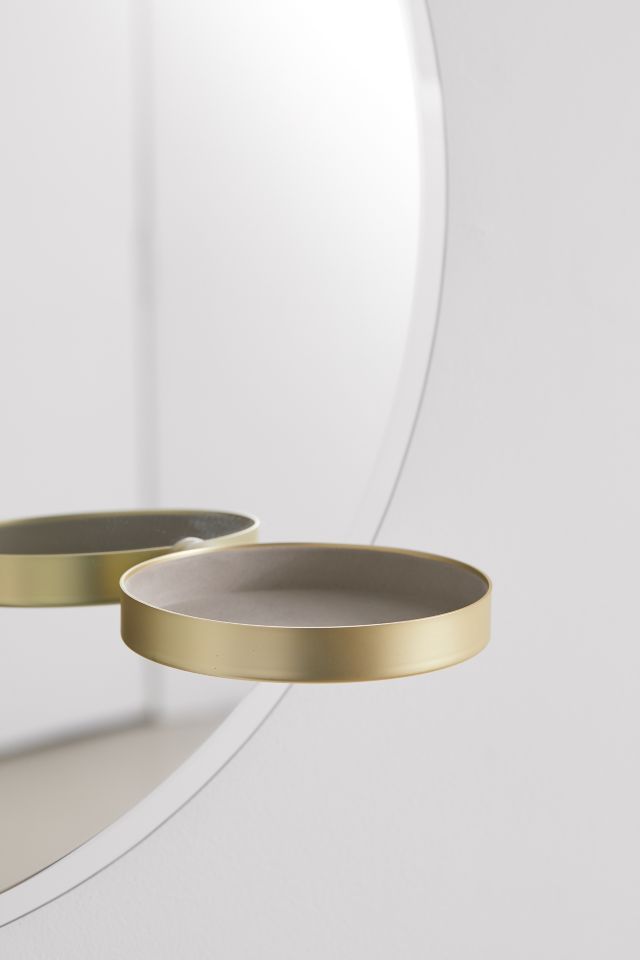 Frameless Round Wall Mirror with Brass Shelves