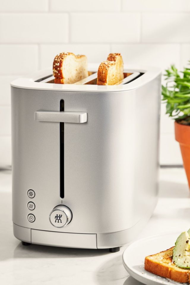 Silver Stainless Steel Digital 2-Slot Toaster with Crumb Tray