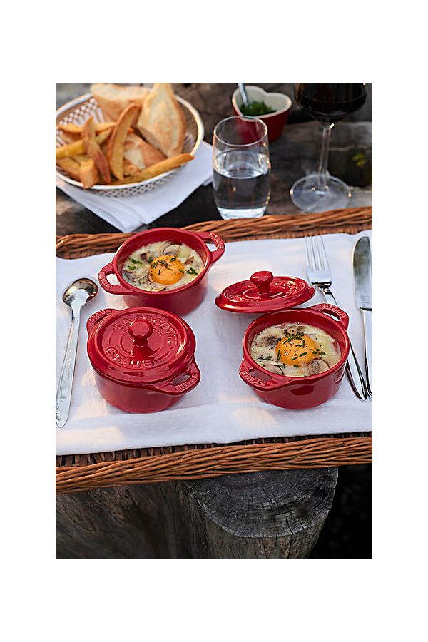Shop Staub Ceramic 3-pc Mini Round Cocotte Set In Cherry At Urban Outfitters