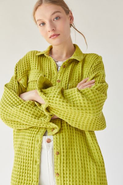 Bdg Stanley Waffle Button-down Top In Chartreuse