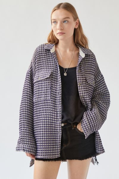 Bdg Stanley Waffle Button-down Top In Blue Multi