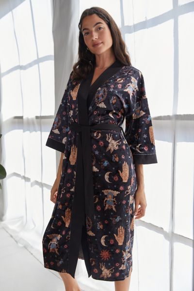 Celestial Print Velvet Robe | Urban Outfitters