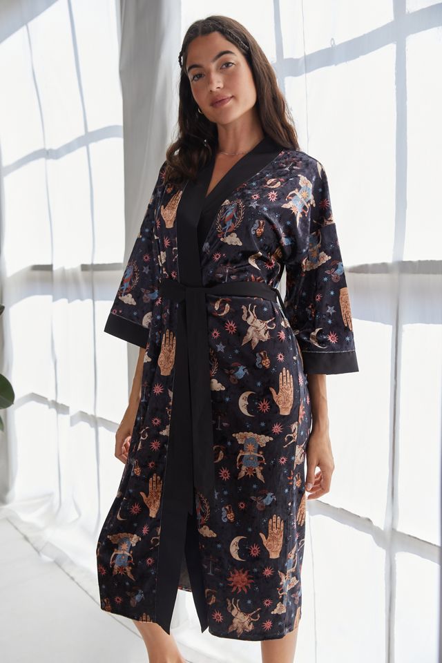 Celestial Print Velvet Robe | Urban Outfitters