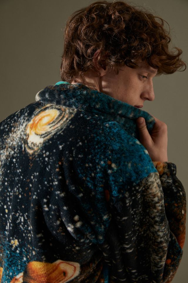 UO Space Print Faux Fur Zip Jacket