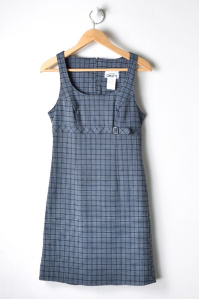 Vintage 90s Dark Blue Plaid Mini Dress | Urban Outfitters
