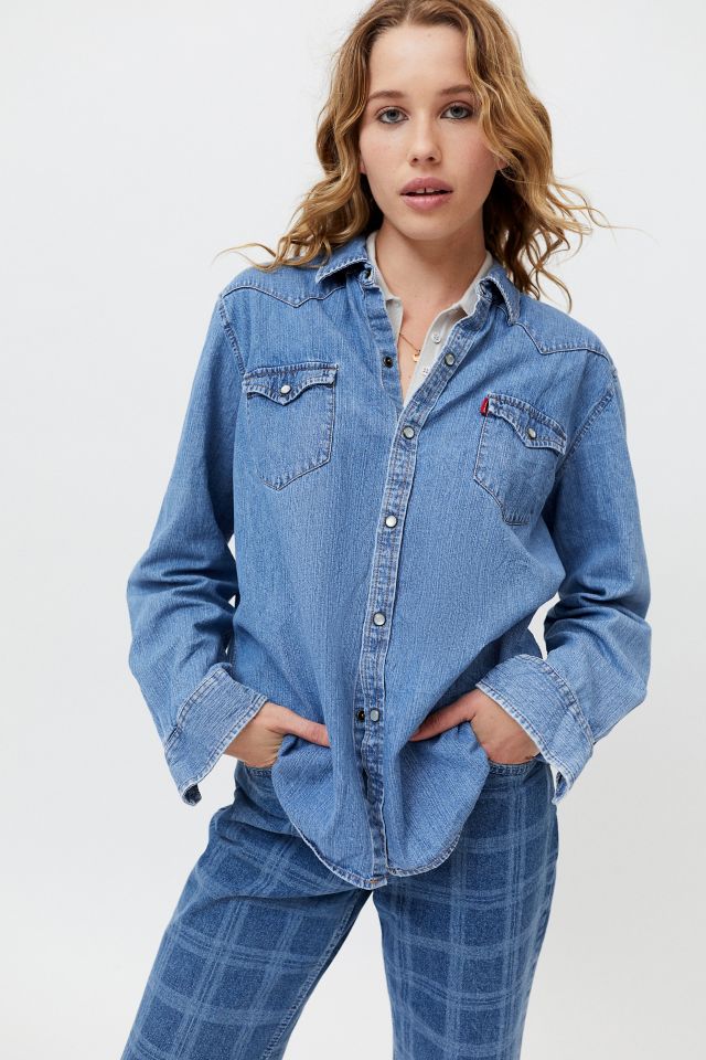 Snap front hot sale denim shirt