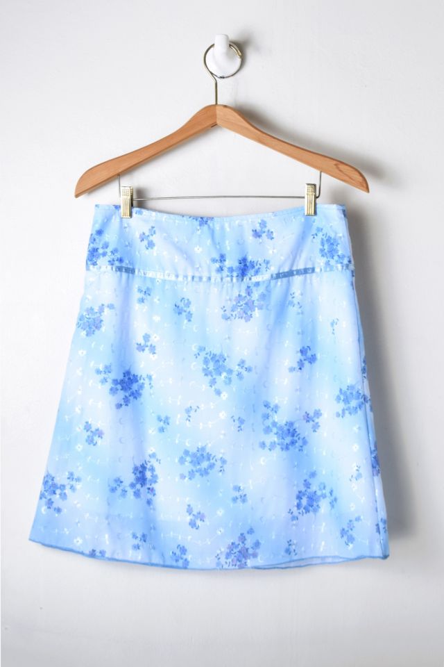 Vintage 90s Light Blue Floral Printed Midi Skirt Urban Outfitters