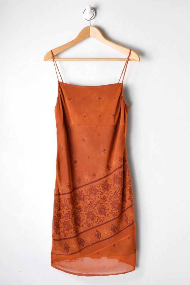 burnt orange print dress Floral Medallion Peasant Dress Burnt Orange | Size M