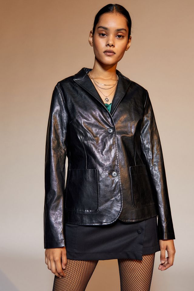 UO Chrissy Shrunken Faux Leather Blazer | Urban Outfitters