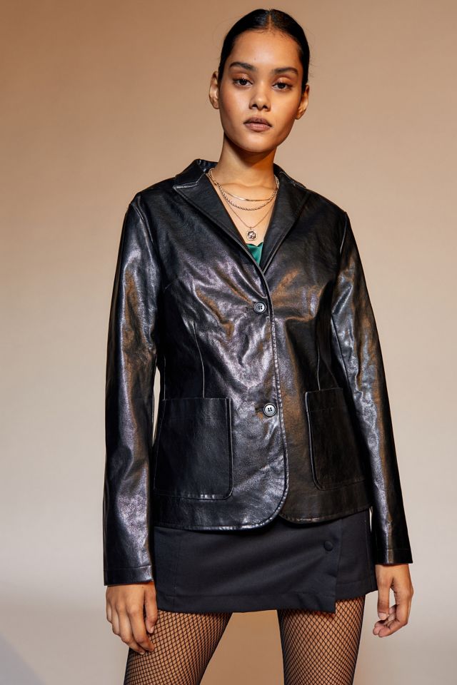 UO Chrissy Shrunken Faux Leather Blazer