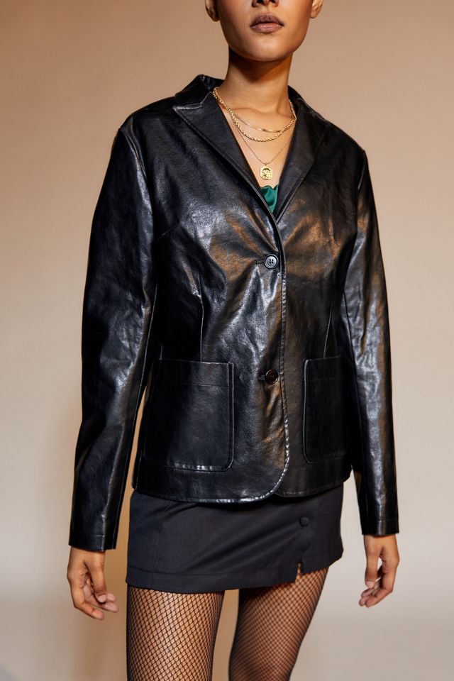 UO Chrissy Shrunken Faux Leather Blazer #3