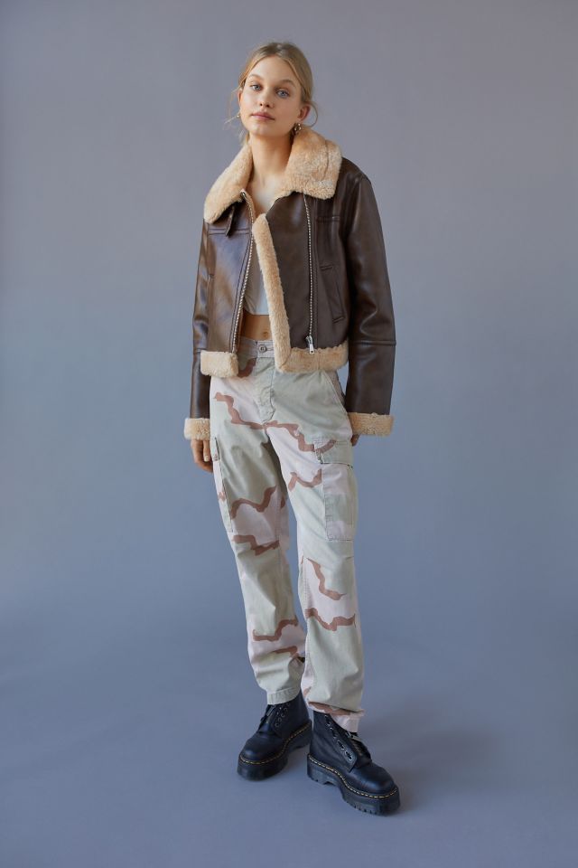UO Cropped Faux Shearling Motorcycle Jacket #3