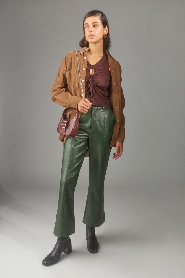 Cropped flare hot sale leather pants