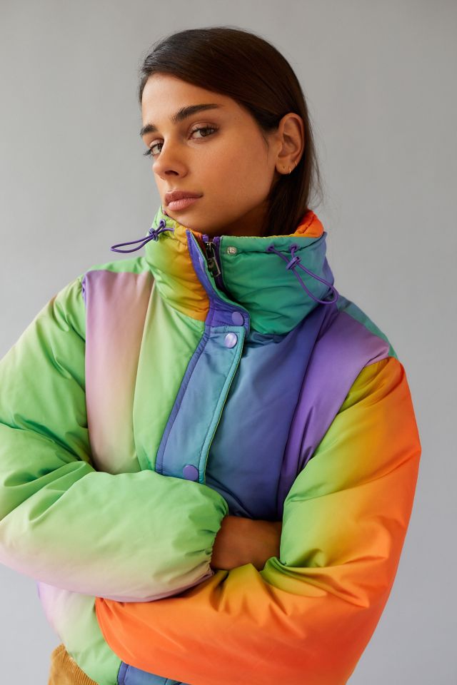 Multicolor puffer jacket best sale