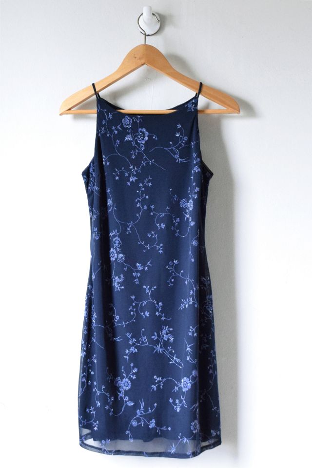 90s blue dress Vintage Beaded Prom daisystyledress Revive the iconic 90s style with the Womens Billabong 90s Babe Shift Dress Vintage 90s Midnight-Blue Glitter Printed