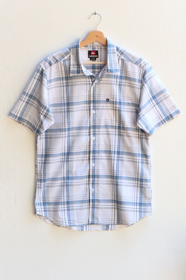 Vintage Y2K Quiksilver Blue Plaid Woven Beach Shirt | Urban Outfitters