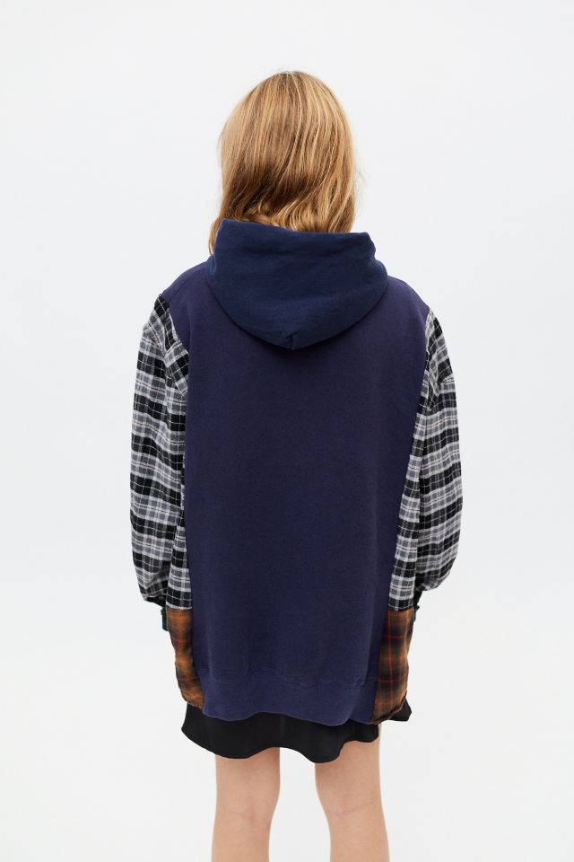 Urban Renewal Recycled Spliced Flannel Hoodie Sweatshirt #3
