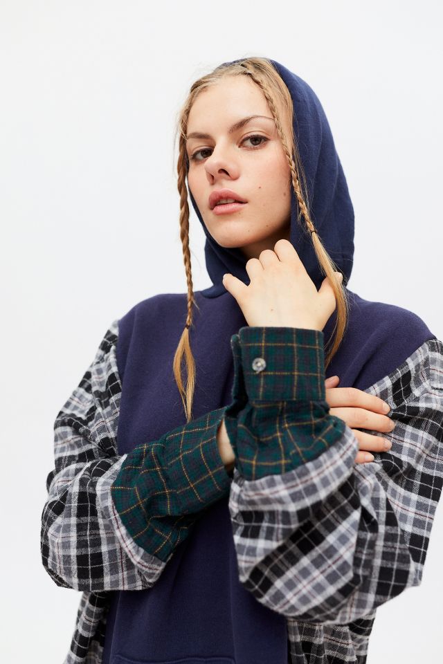 Urban Renewal Recycled Spliced Flannel Hoodie Sweatshirt #4