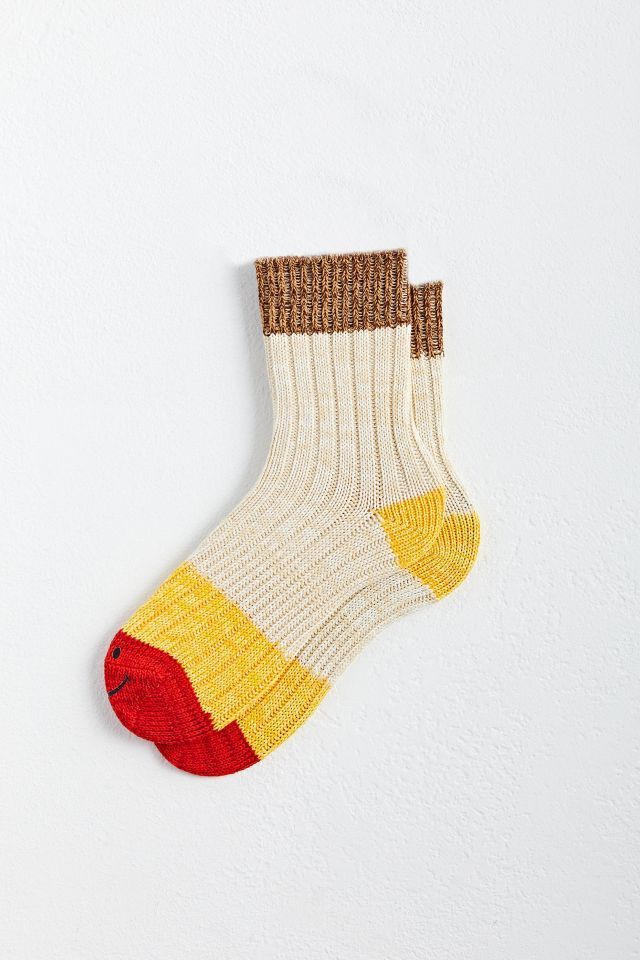 Marled Colorblock Happy Face Crew Sock | Urban Outfitters