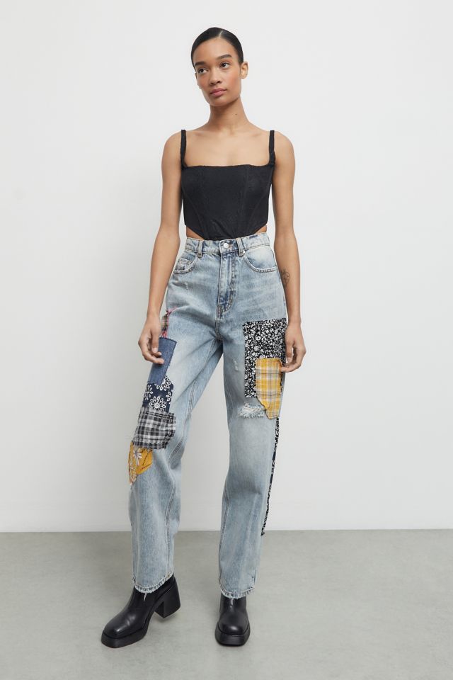 BDG High-Waisted Baggy Jean — Patchwork | Urban Outfitters