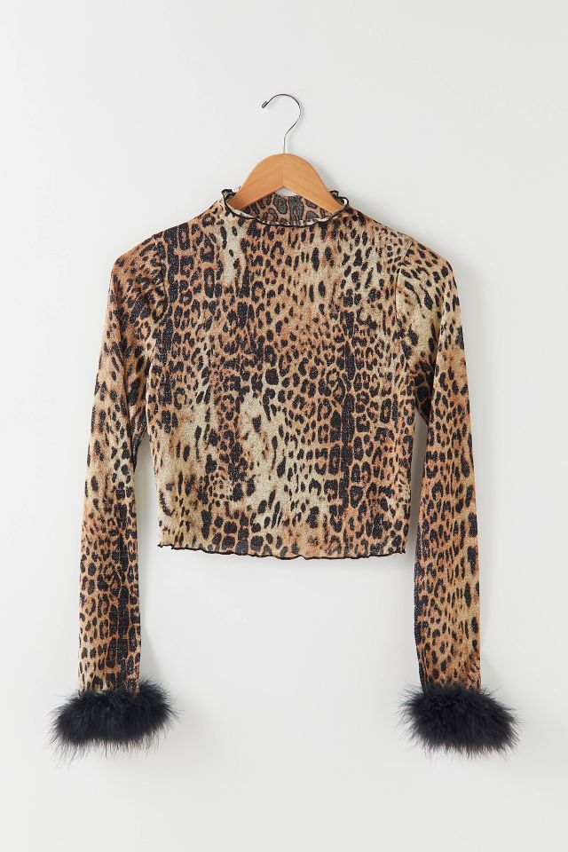 トップス unknown layered draped feather print tee Trendy Chic Leopard Print Mesh Off-The-Shoulder Top | Windsor