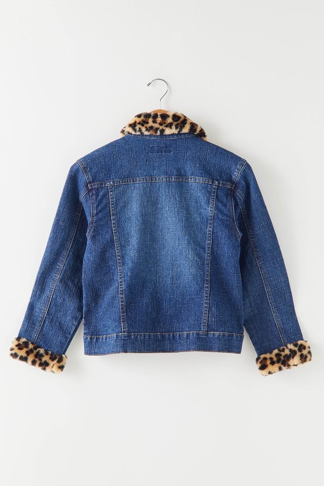 Veste vintage en denim avec garnitures imprimé léopard années 2000 #1