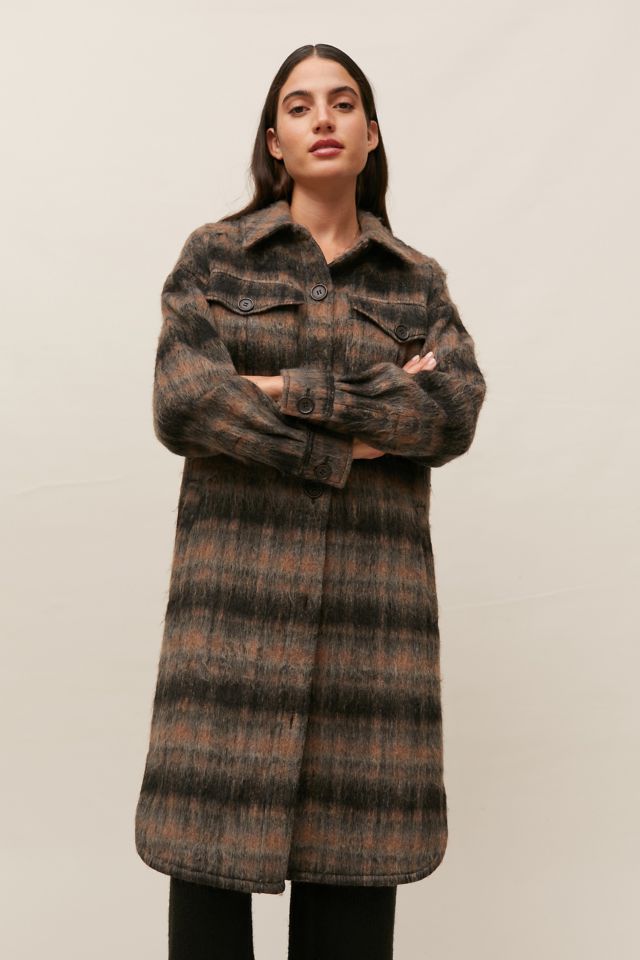 Avec Les Filles Brushed Plaid Longline Coat