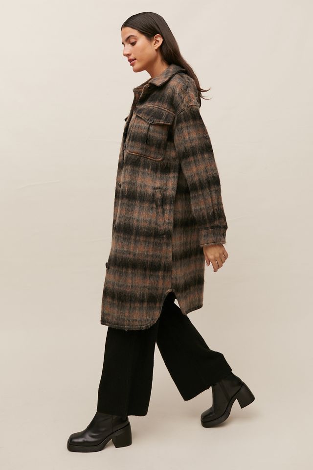 Avec Les Filles Brushed Plaid Longline Coat #2