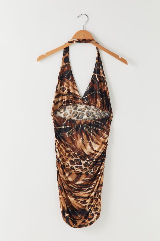 Vintage Y2K Ruched Animal Print Halter Dress #1