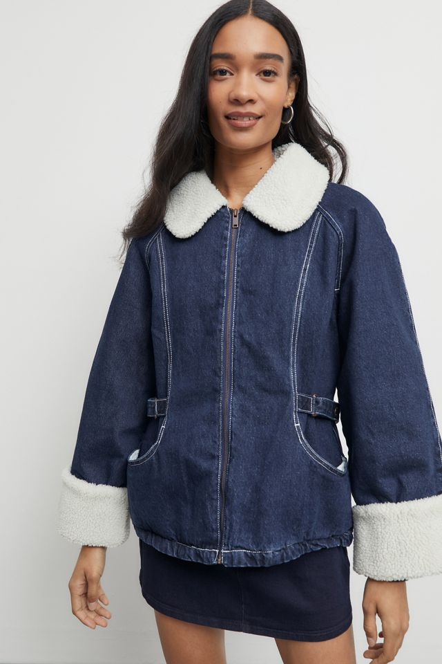 BDG Avery Denim Faux Shearling Trim Jacket | Urban Outfitters