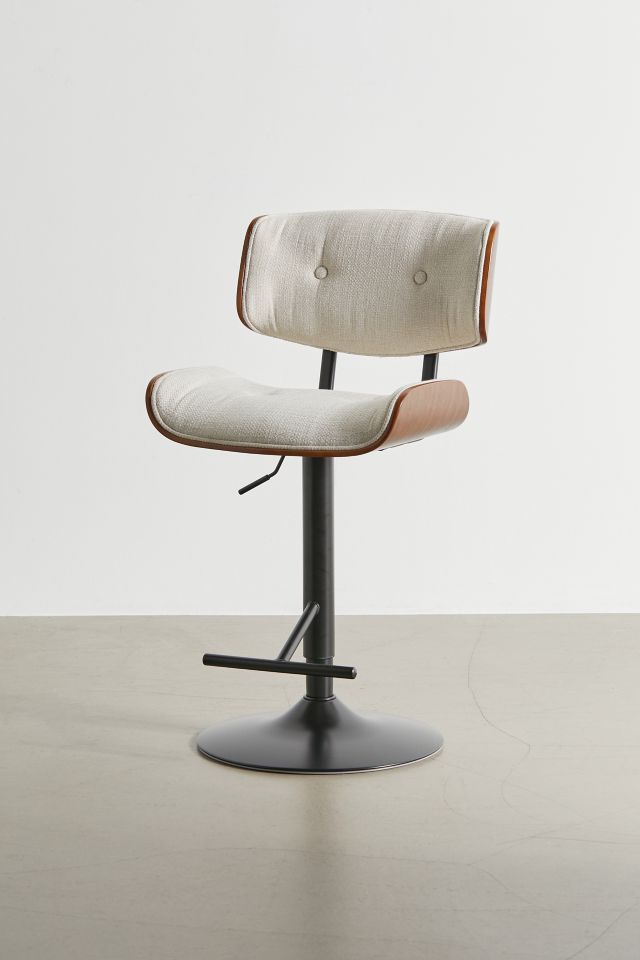 Mid-Century Modern Swivel Barstool in Black Metal and Cream with Walnut Accents