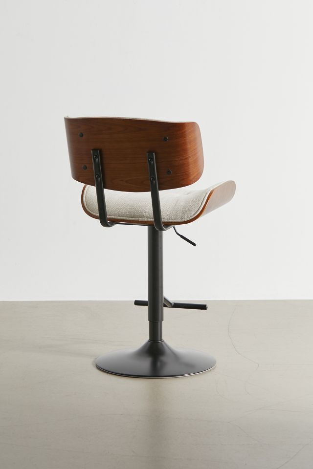 Mid-Century Modern Swivel Barstool in Black Metal and Cream with Walnut Accents