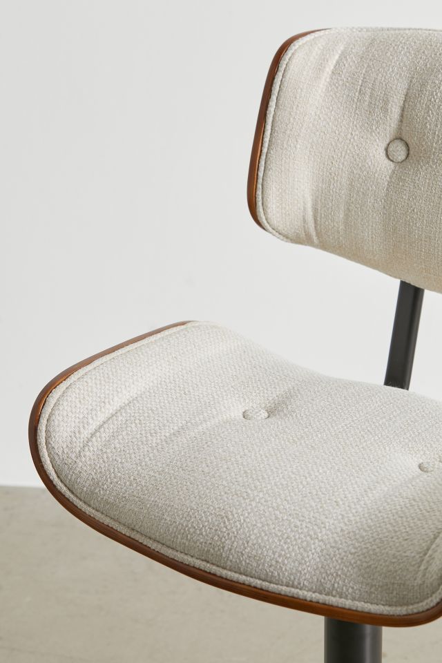 Mid-Century Modern Swivel Barstool in Black Metal and Cream with Walnut Accents
