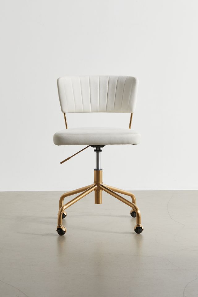 Cream Velvet and Gold Metal Swivel Task Chair