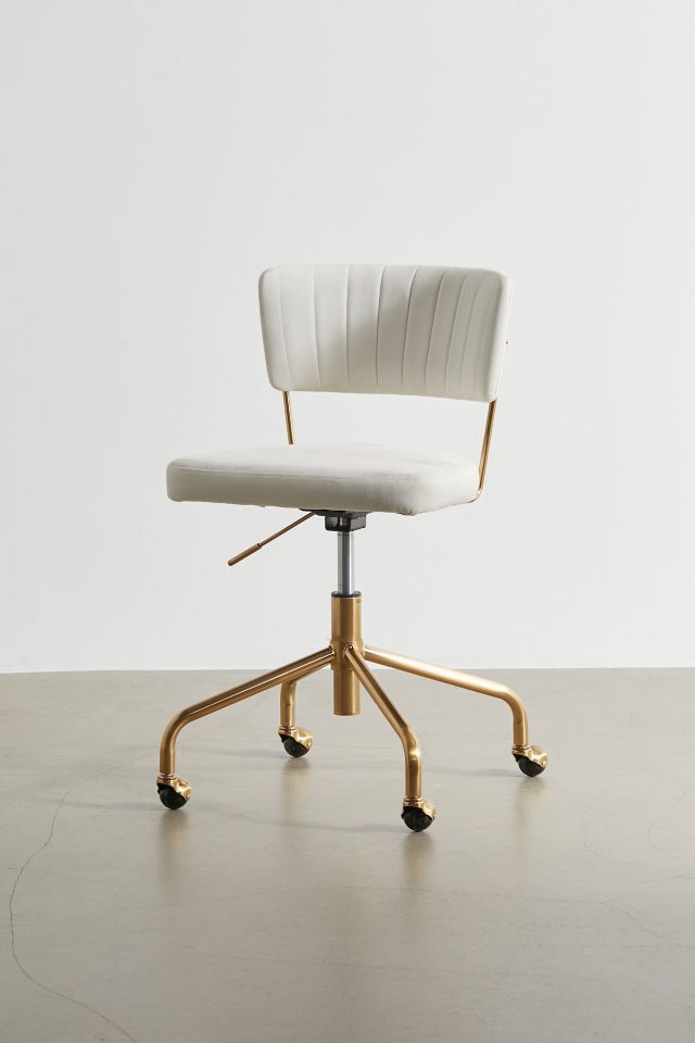 Cream Velvet and Gold Metal Swivel Task Chair