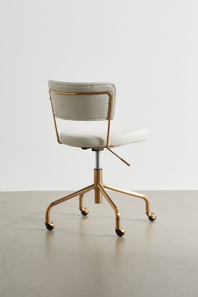 Cream Velvet and Gold Metal Swivel Task Chair