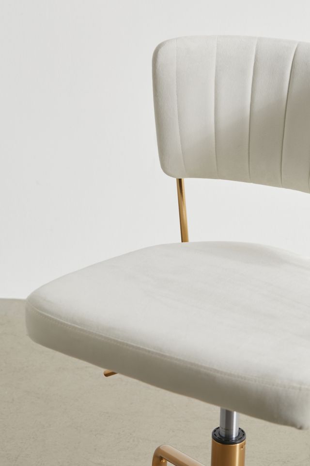 Cream Velvet and Gold Metal Swivel Task Chair