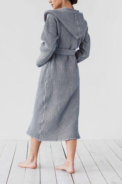 Magiclinen Waffle Hooded Bath Robe In Light Gray