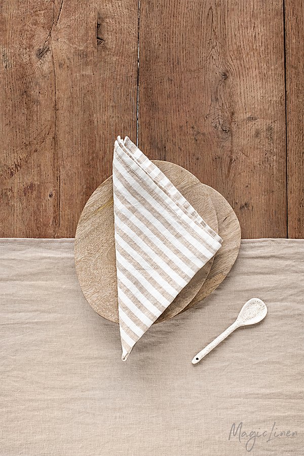 Magiclinen Napkin Set In Striped In Natural