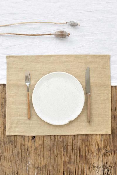 Magiclinen Linen Placemat Set In Sandy Beige