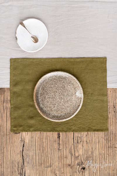 Magiclinen Linen Placemat Set In Olive Green