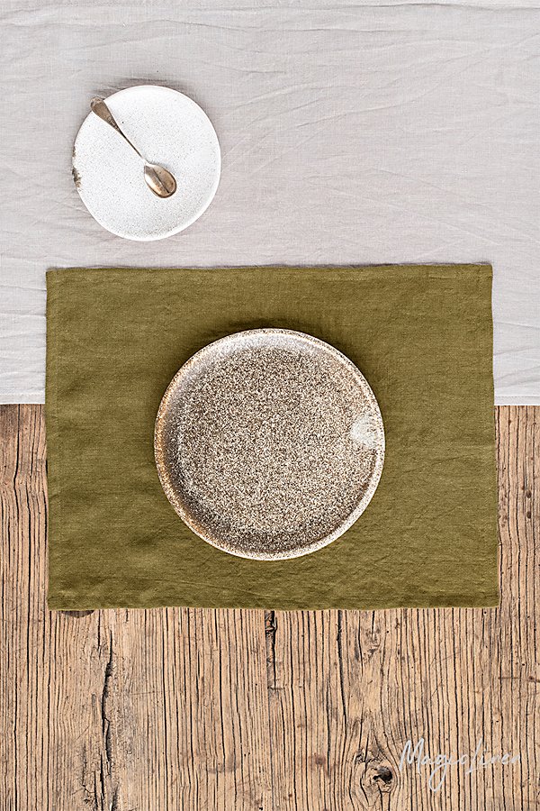 Magiclinen Linen Placemat Set In Olive Green