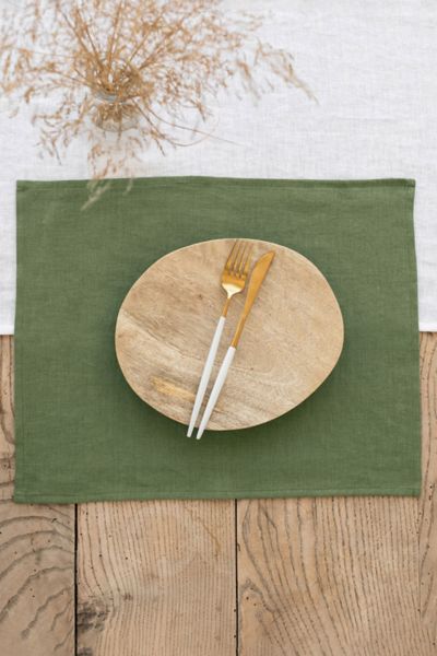 Magiclinen Linen Placemat Set In Forest Green