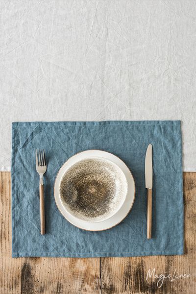 Magiclinen Linen Placemat Set In Gray Blue