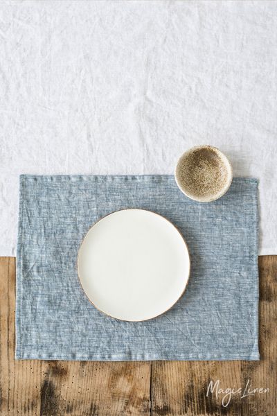 Magiclinen Linen Placemat Set In Blue Melange