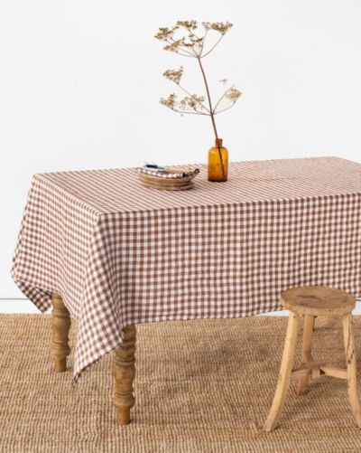 Magiclinen Linen Tablecloth In Cinnamon Gingham At Urban Outfitters