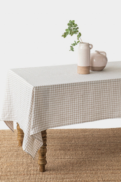 Magiclinen Linen Tablecloth In Natural Gingham At Urban Outfitters