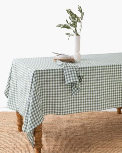Magiclinen Linen Tablecloth In Forest Green Gingham At Urban Outfitters