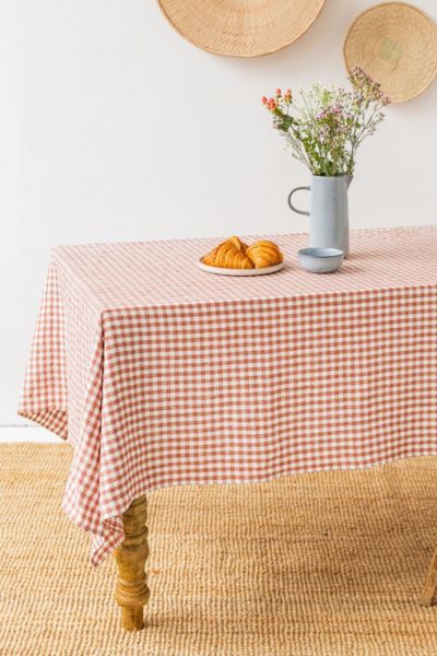 Magiclinen Linen Tablecloth In Clay Gingham At Urban Outfitters