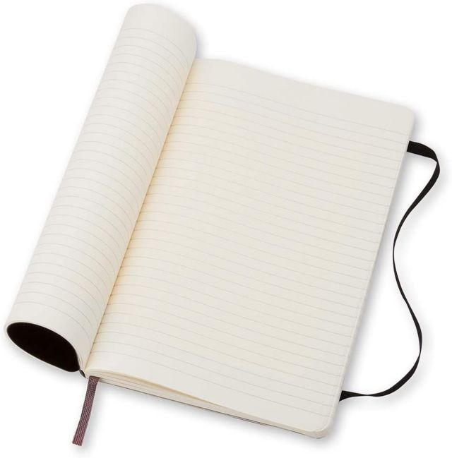 Large Black Softcover Ruled Travel Notebook with Elastic Closure